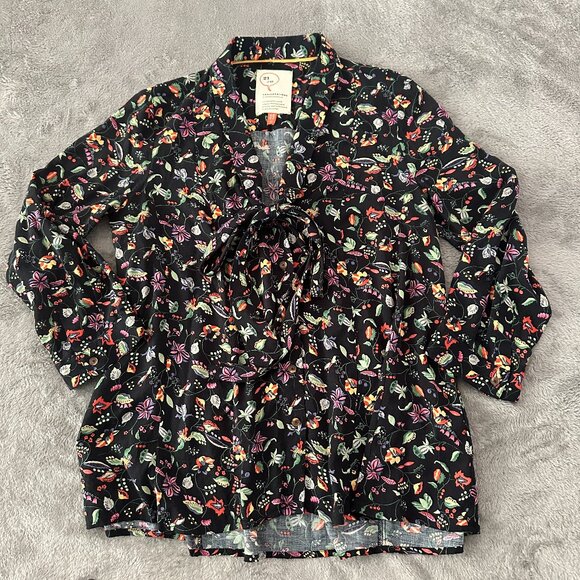 Conversations by Anthropologie 21 of 52 Bow Front Blouse Shirt Women's 4 Floral - Picture 1 of 7